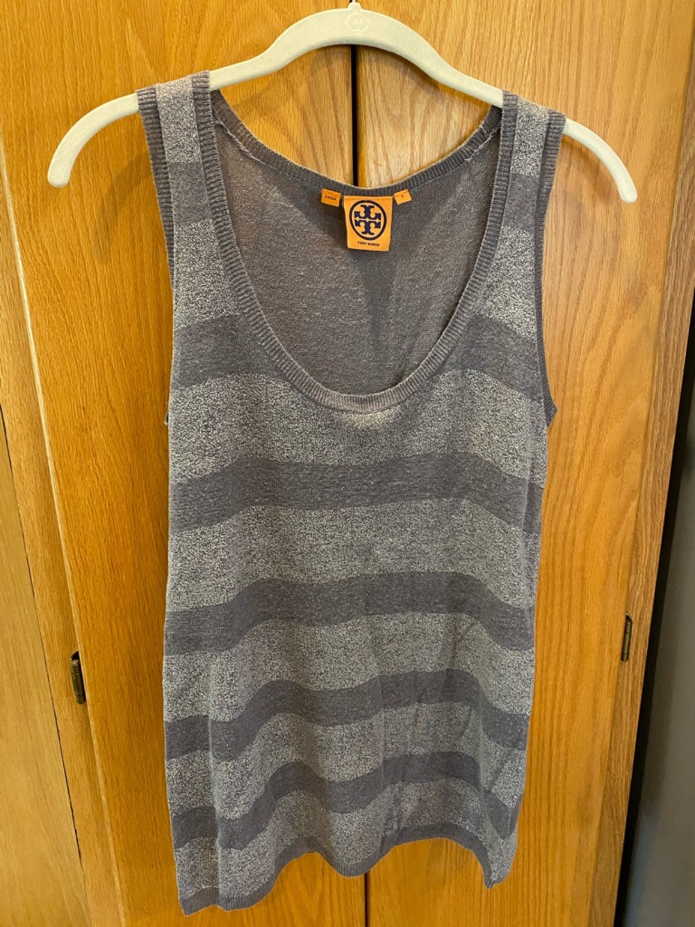 Tory Burch Striped Knit Scoop Neck Tank in Gray Tones